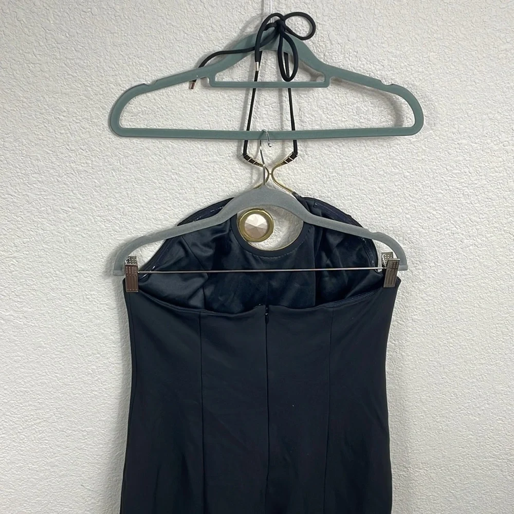 NWT AREA Crystal Cut Out Halter Jumpsuit Brass Glass Jewel Wide Leg Black Sz XL - Picture 6 of 16